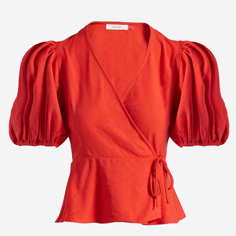NEW Red Wrap Puff Top